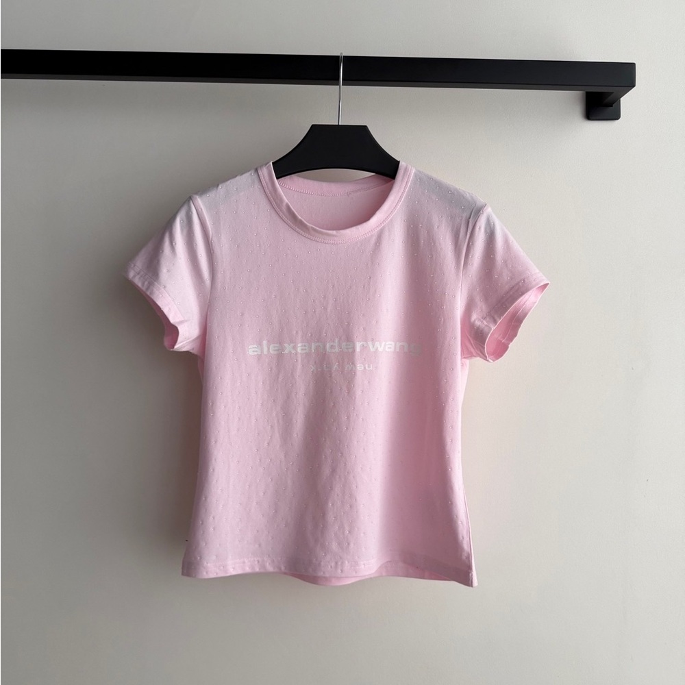 Alexander Wang Pastel Pink Logo Short Sleeve Tee - Picture 1 of 6